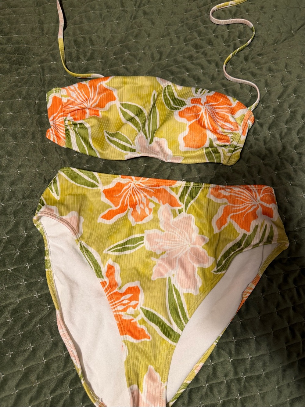 Girls' Floral High-Waist Bikini - Green & Orange